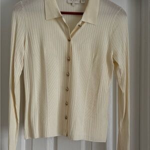 Ted Baker Women's Cream Ribbed soft Button-Down Knit blouse